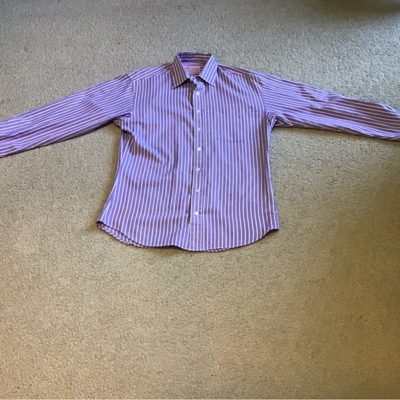 Men’s Custom Tailored Dress Shirt, lavender white stripe 17x32 - Picture 4 of 6